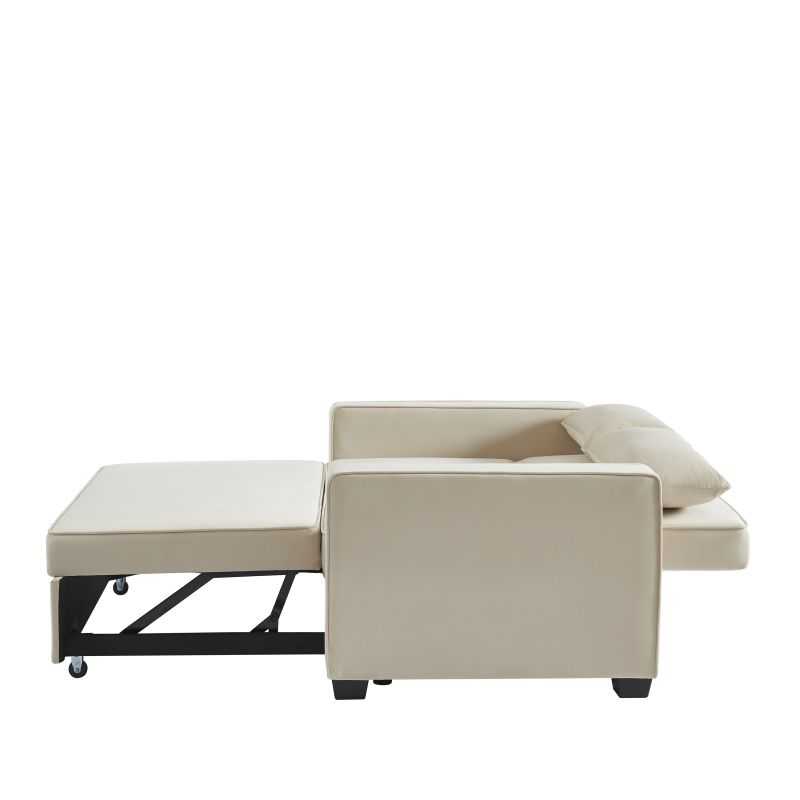 Canapé droit LENA convertible velours beige 2 places