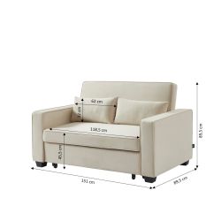 Canapé droit LENA convertible velours beige 2 places