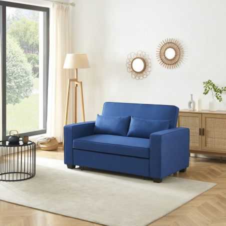 Canapé droit LENA convertible tissu bleu 2 places