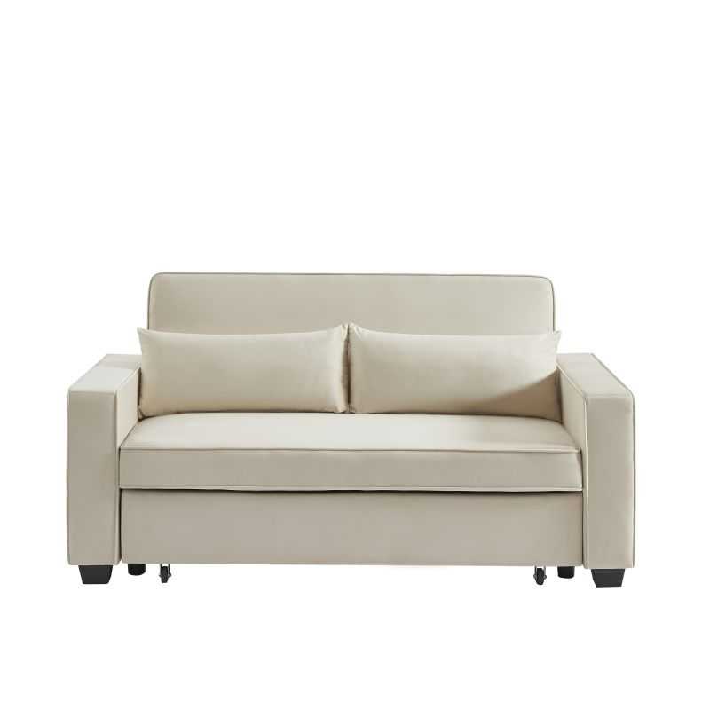 Canapé droit LENA convertible velours beige 3 places
