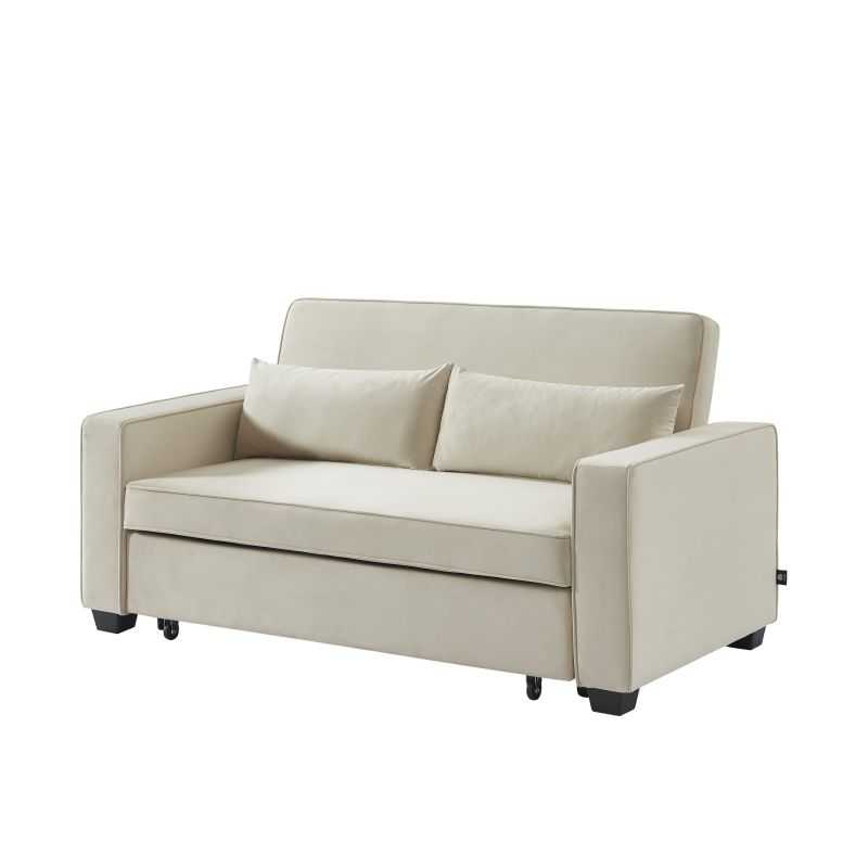Canapé droit LENA convertible velours beige 3 places