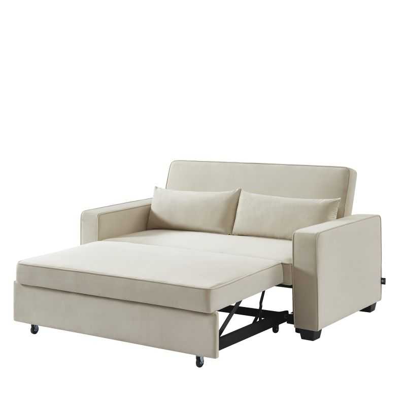 Canapé droit LENA convertible velours beige 3 places