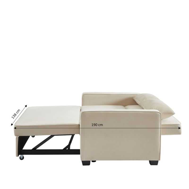 Canapé droit LENA convertible velours beige 3 places
