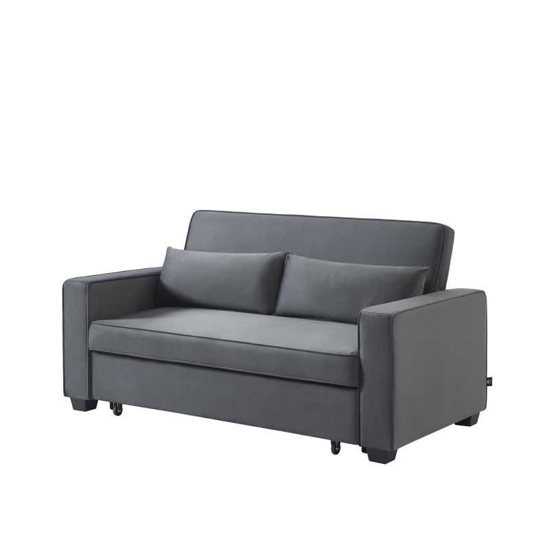 Canapé droit LENA convertible velours gris 3 places