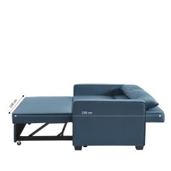 Canapé droit LENA convertible velours bleu 3 places