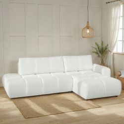 Canapé d'angle droit convertible SORELLA 4 places tissu chenille écru