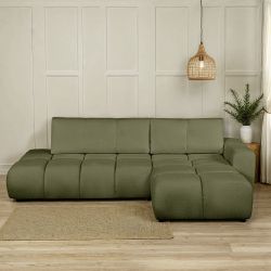 Canapé d'angle droit convertible SORELLA 4 places tissu chenille vert kaki