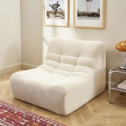 Ensemble banquette et chauffeuse JANIS modulable 3 places tissu chenille écru