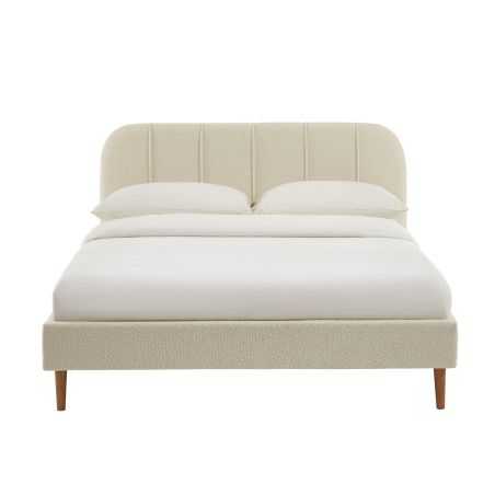 Lit YUME tissu bouclette beige 140x190 sommier inclus