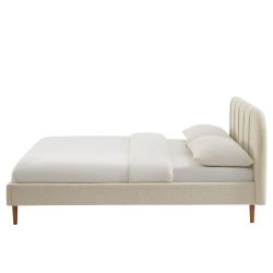 Lit YUME tissu bouclette beige 140x190 sommier inclus