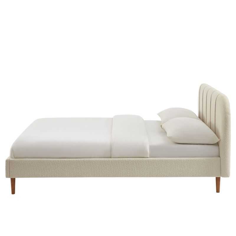 Lit YUME tissu bouclette beige 140x190 sommier inclus