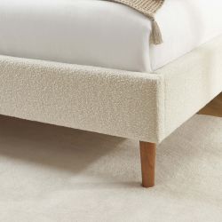 Lit YUME tissu bouclette beige 160x200 sommier inclus