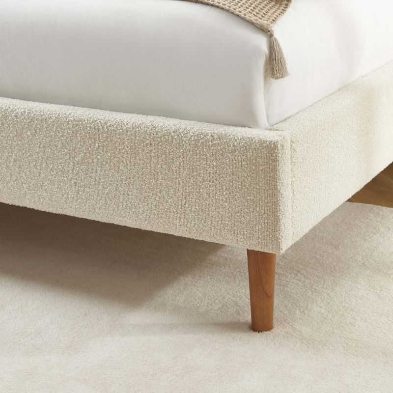 Lit YUME tissu bouclette beige 160x200 sommier inclus