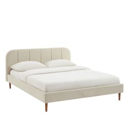 Lit YUME tissu bouclette beige 160x200 sommier inclus