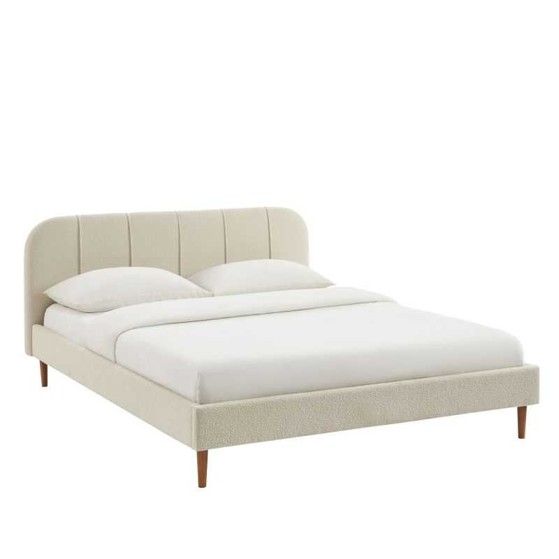 Lit YUME tissu bouclette beige 160x200 sommier inclus