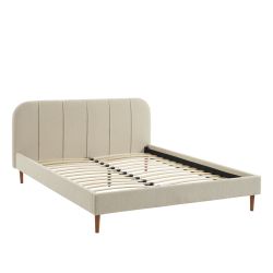 Lit YUME tissu bouclette beige 160x200 sommier inclus