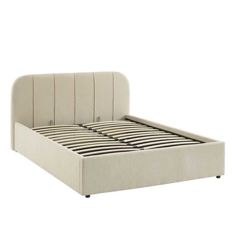 Lit coffre YUME tissu chenille beige 140x190 sommier inclus