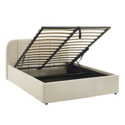 Lit coffre YUME tissu chenille beige 140x190 sommier inclus