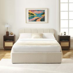 Lit coffre YUME tissu chenille beige 140x190 sommier inclus