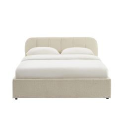 Lit coffre YUME tissu chenille beige 160x200 sommier inclus