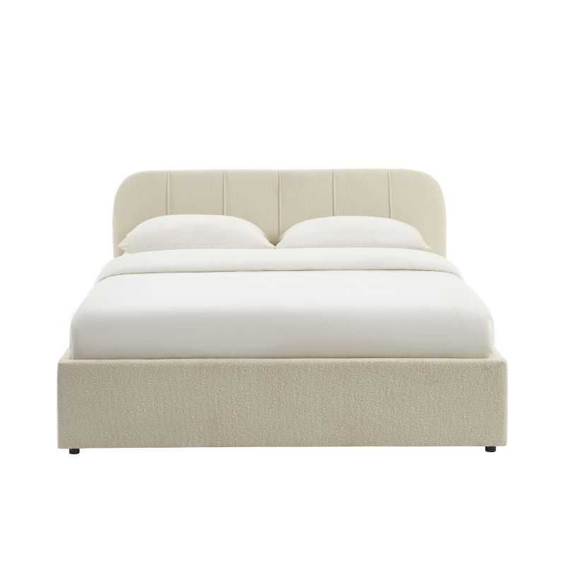 Lit coffre YUME tissu chenille beige 160x200 sommier inclus