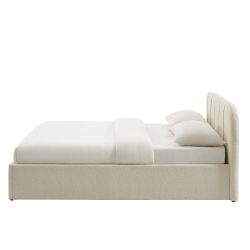 Lit coffre YUME tissu chenille beige 160x200 sommier inclus