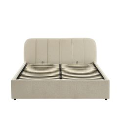 Lit coffre YUME tissu chenille beige 160x200 sommier inclus