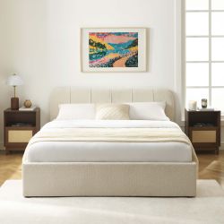 Lit coffre YUME tissu chenille beige 160x200 sommier inclus