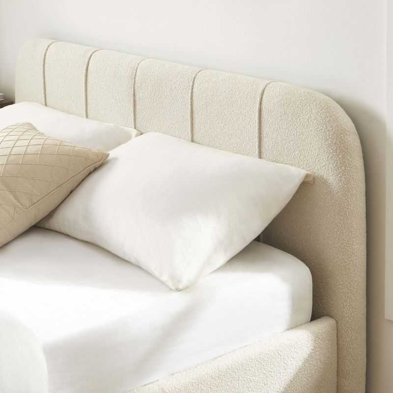 Lit coffre YUME tissu chenille beige 160x200 sommier inclus