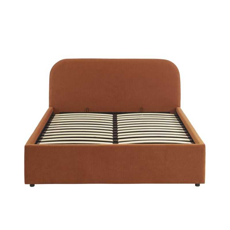 Lit coffre MOKA tissu rouille 140x190 sommier inclus