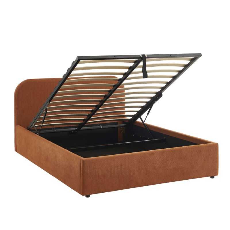 Lit coffre MOKA tissu rouille 140x190 sommier inclus