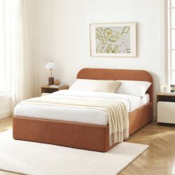 Lit coffre MOKA tissu rouille 140x190 sommier inclus