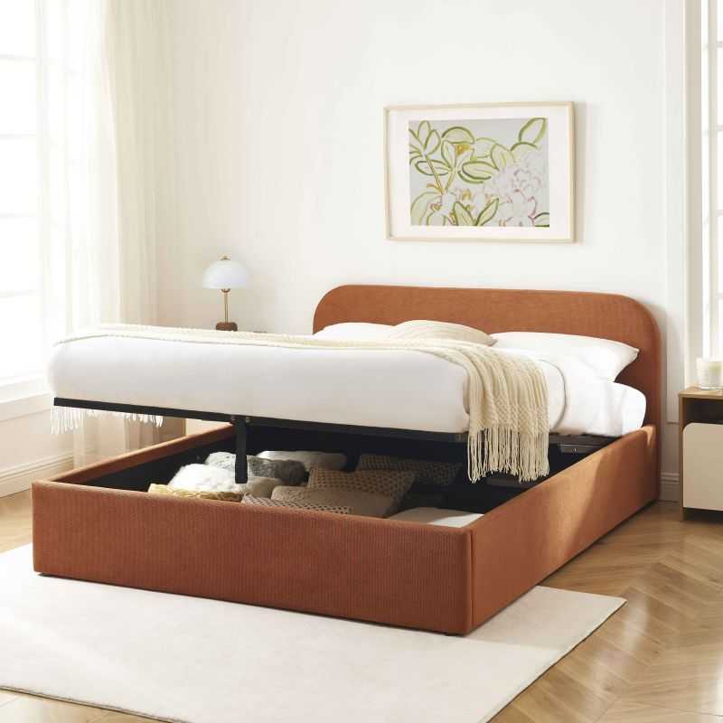 Lit coffre MOKA tissu rouille 160x200 sommier inclus