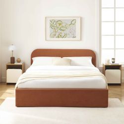 Lit coffre MOKA tissu rouille 160x200 sommier inclus