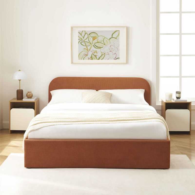 Lit coffre MOKA tissu rouille 160x200 sommier inclus