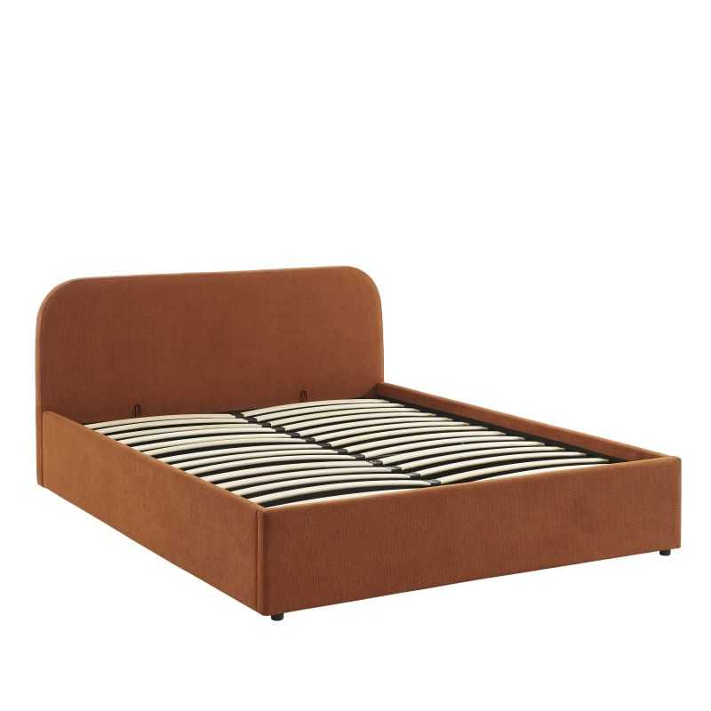Lit coffre MOKA tissu rouille 160x200 sommier inclus