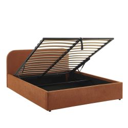 Lit coffre MOKA tissu rouille 160x200 sommier inclus