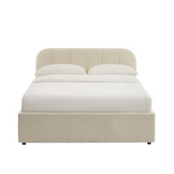 Lit coffre YUME tissu chenille beige 140x190 sommier inclus