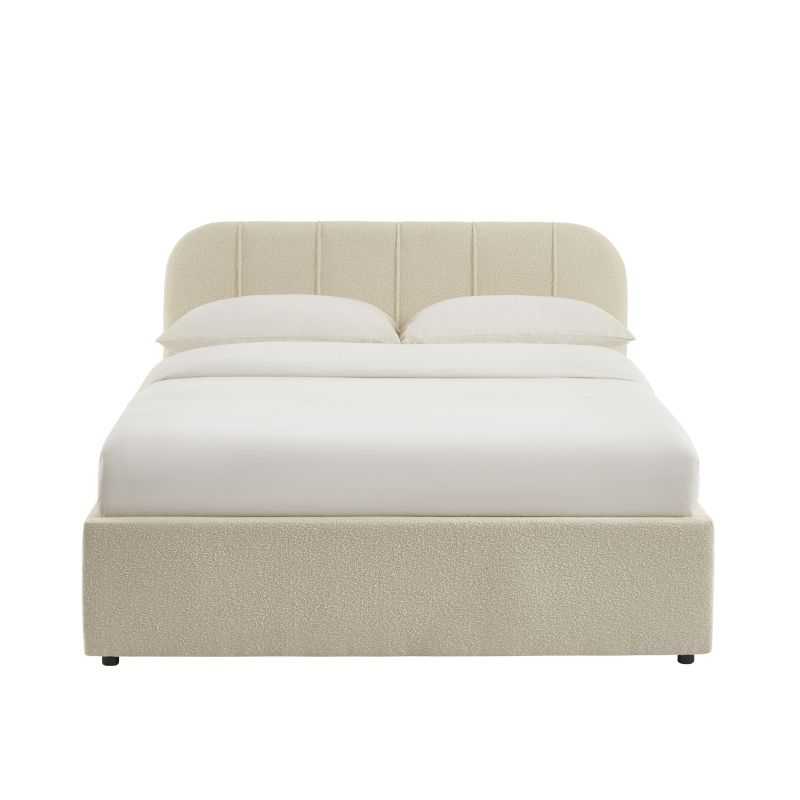 Lit coffre YUME tissu chenille beige 140x190 sommier inclus