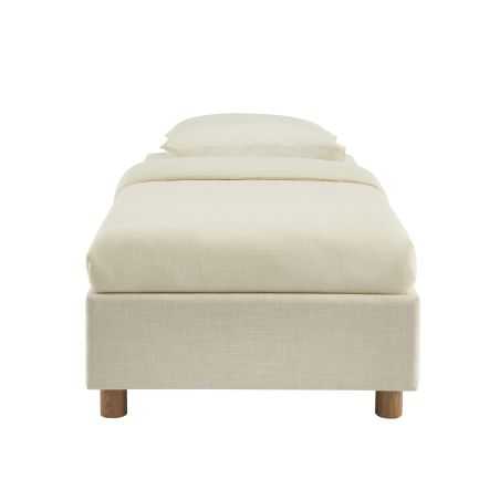 Lit coffre KORALL 90x190 tissu beige lin sommier inclus