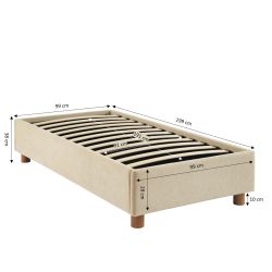 Lit coffre KORALL 90x190 velours côtelé beige sommier inclus