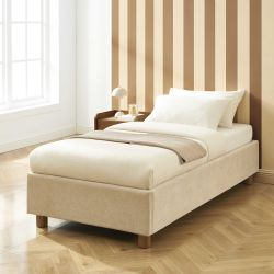 Lit coffre KORALL 90x190 velours côtelé beige sommier inclus