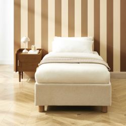 Lit coffre KORALL 90x190 velours côtelé beige sommier inclus