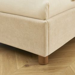 Lit coffre KORALL 90x190 velours côtelé beige sommier inclus