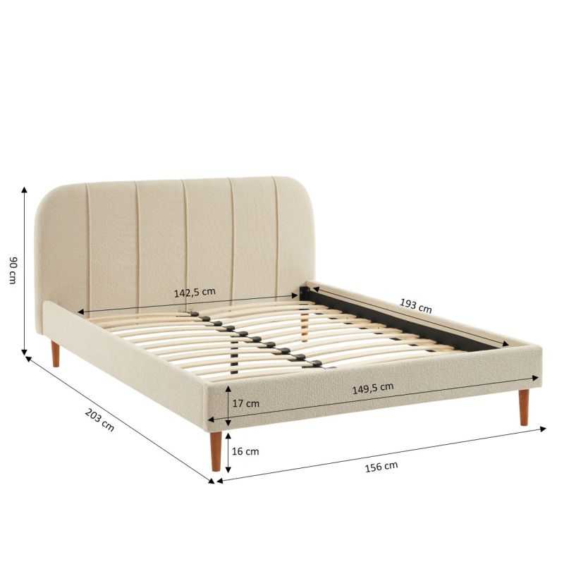 Lit YUME tissu bouclette beige 140x190 sommier inclus
