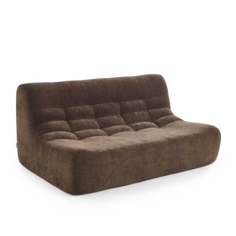 Ensemble banquette et chauffeuse JANIS modulable 3 places tissu chenille marron