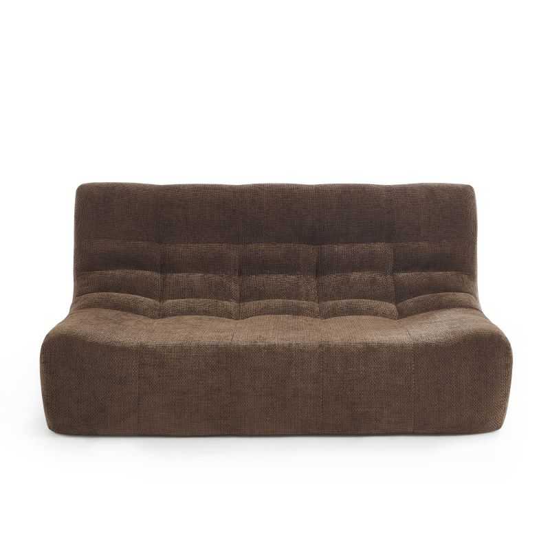 Ensemble banquette et chauffeuse JANIS modulable 3 places tissu chenille marron