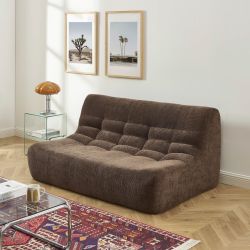 Ensemble banquette et chauffeuse JANIS modulable 3 places tissu chenille marron