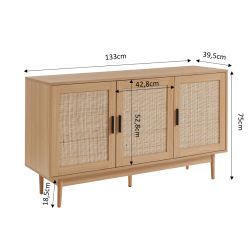 Buffet AMANA effet chêne et cannage rotin 130cm