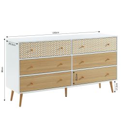Commode CAPUCINE 6 tiroirs blanc et effet chêne 150cm